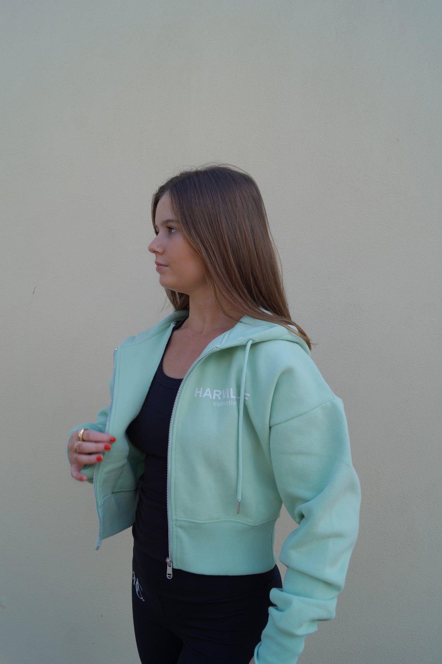 Sea Foam Cropped Zip Hoodie